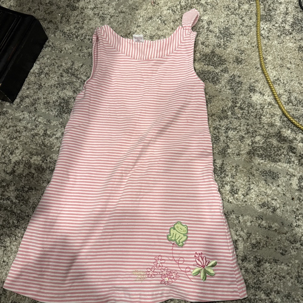 Vintage Gymboree Girls A-Line Striped Dress Pink Frog X-Large 5 Years